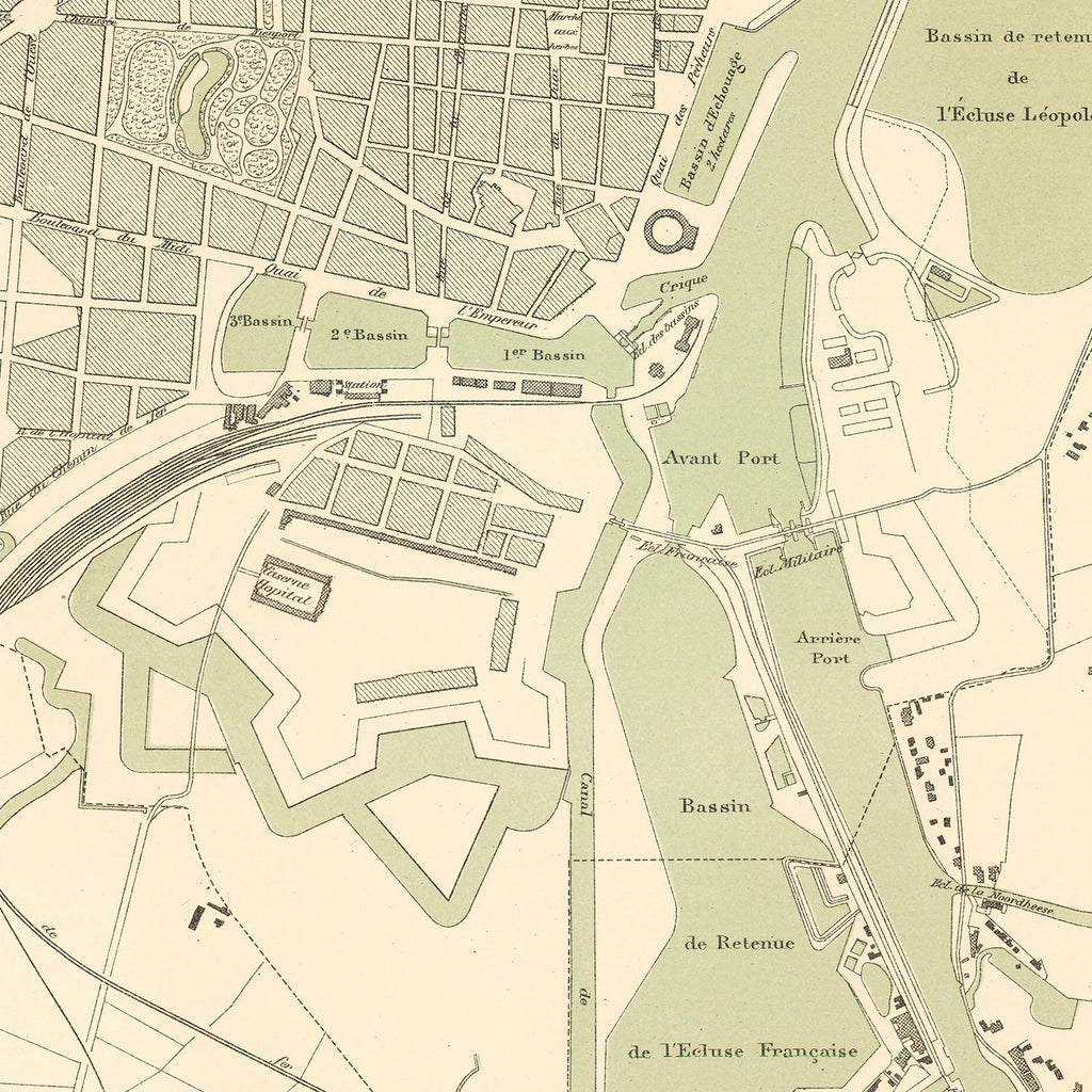 Vintage Map of Ostend, Belgium 1878