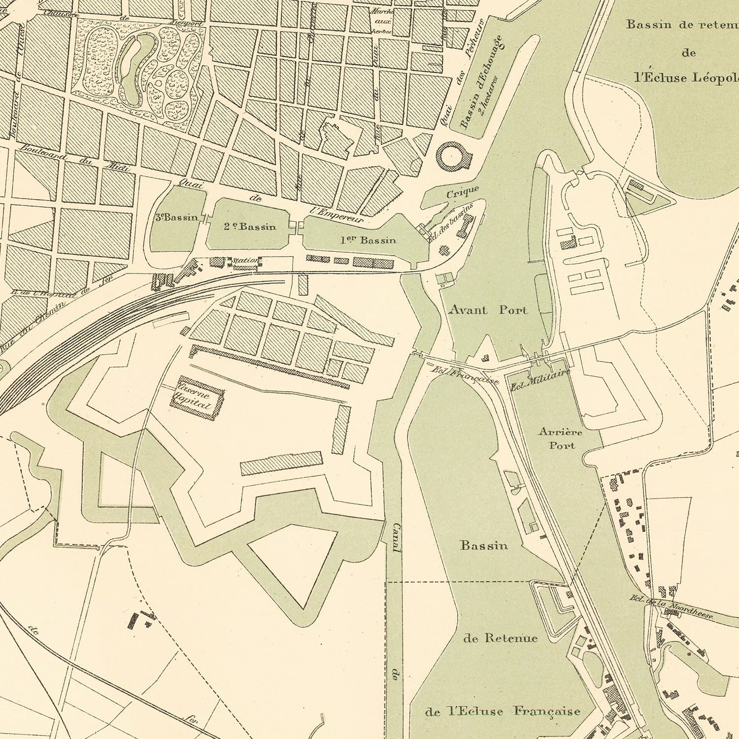 Vintage Map of Ostend, Belgium 1878