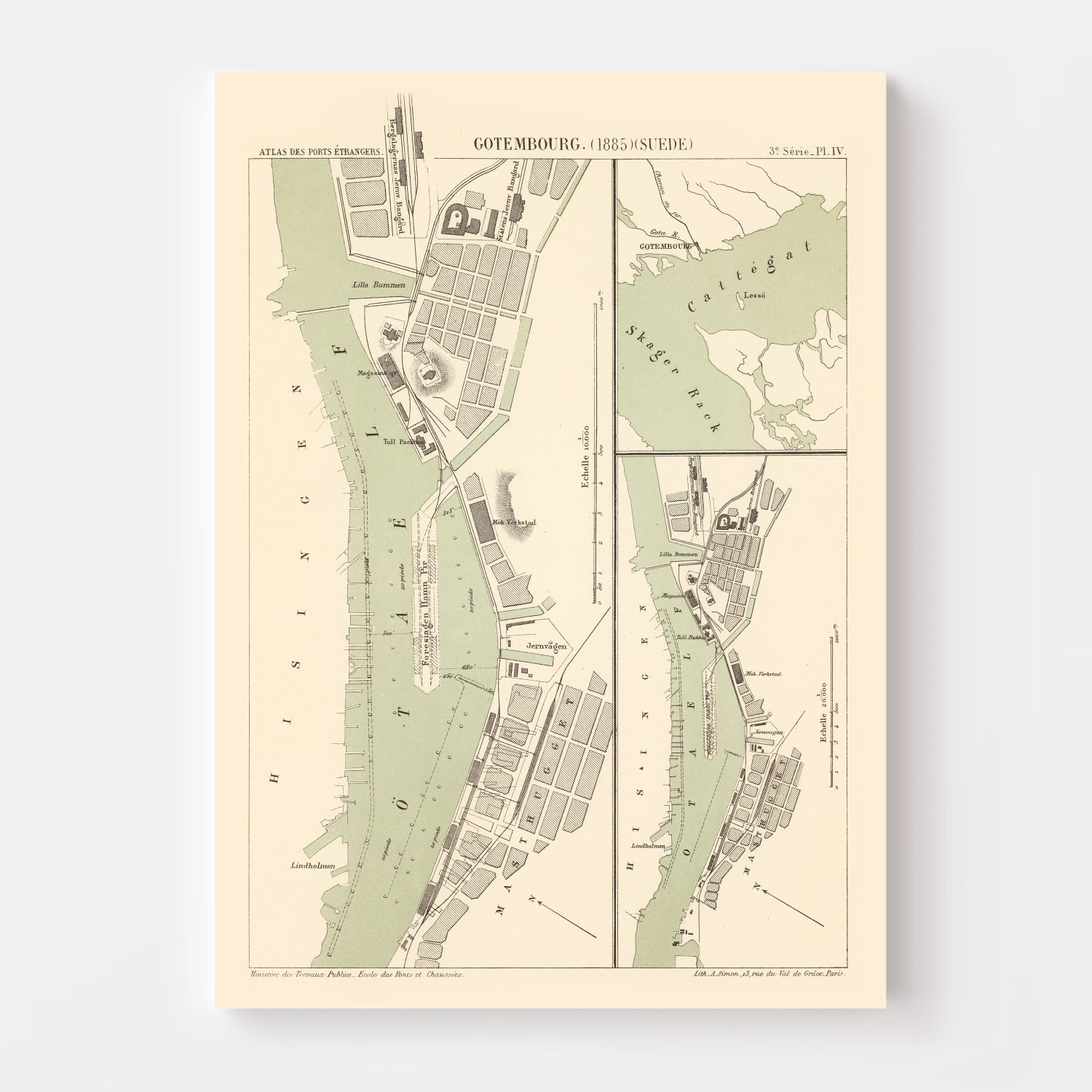 Vintage Map of Gothenburg, Sweden 1885