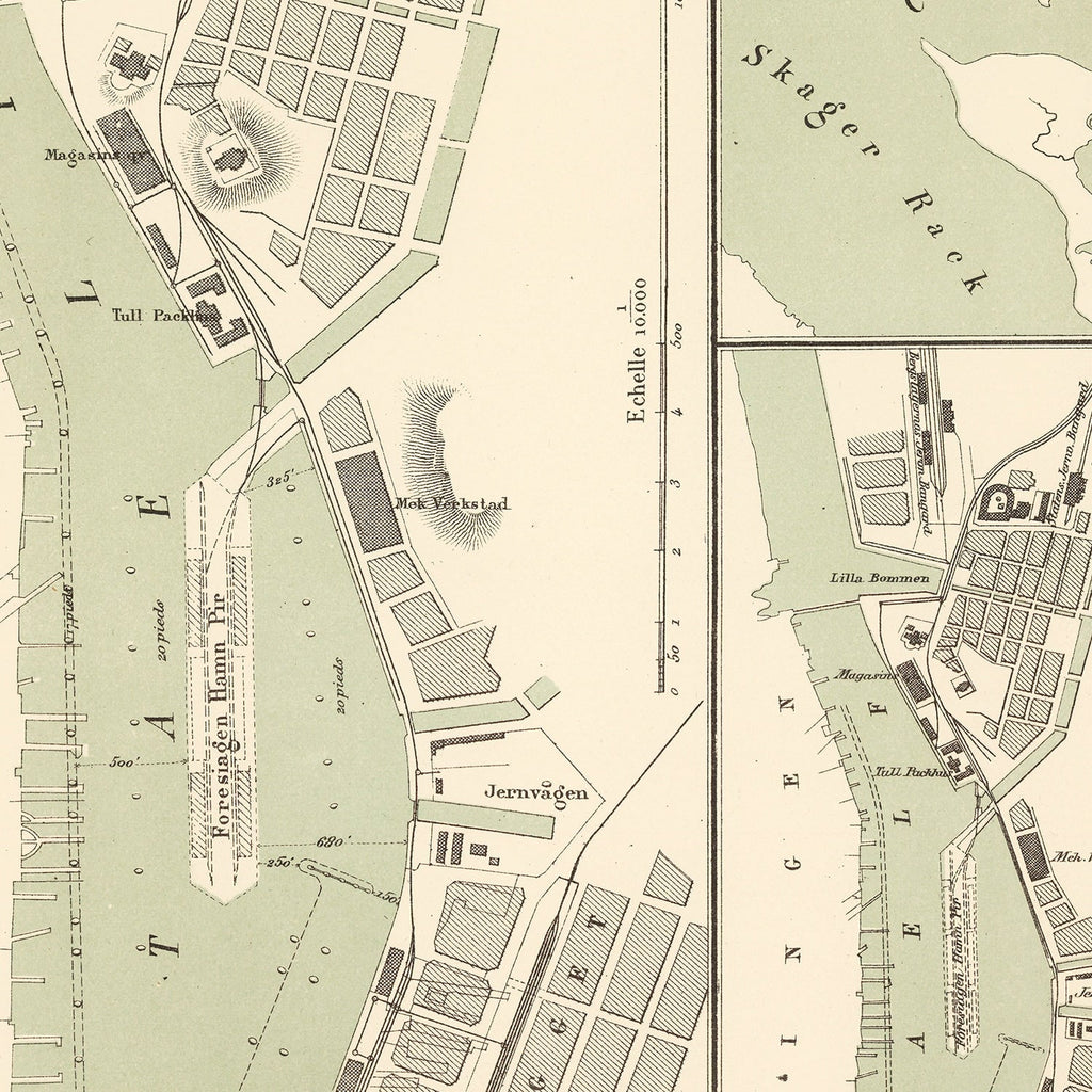 Vintage Map of Gothenburg, Sweden 1885