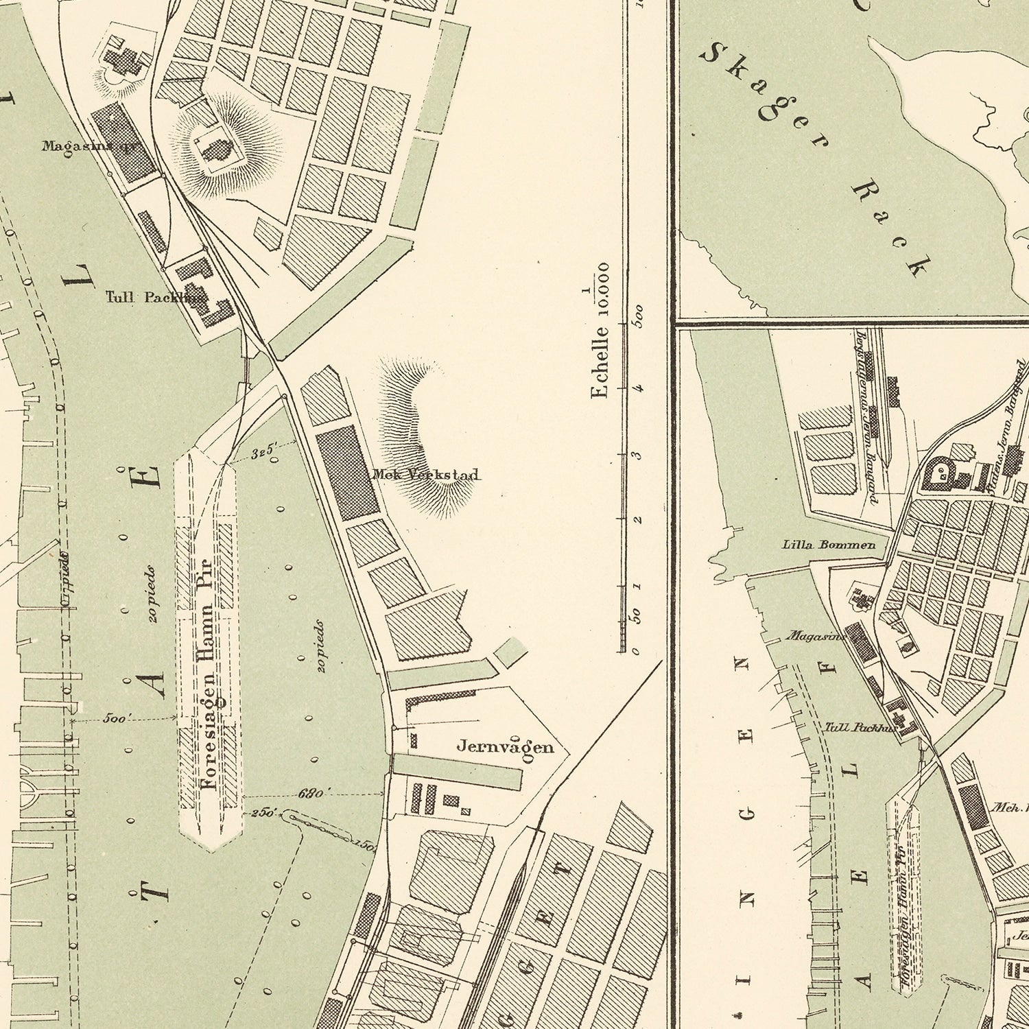 Vintage Map of Gothenburg, Sweden 1885