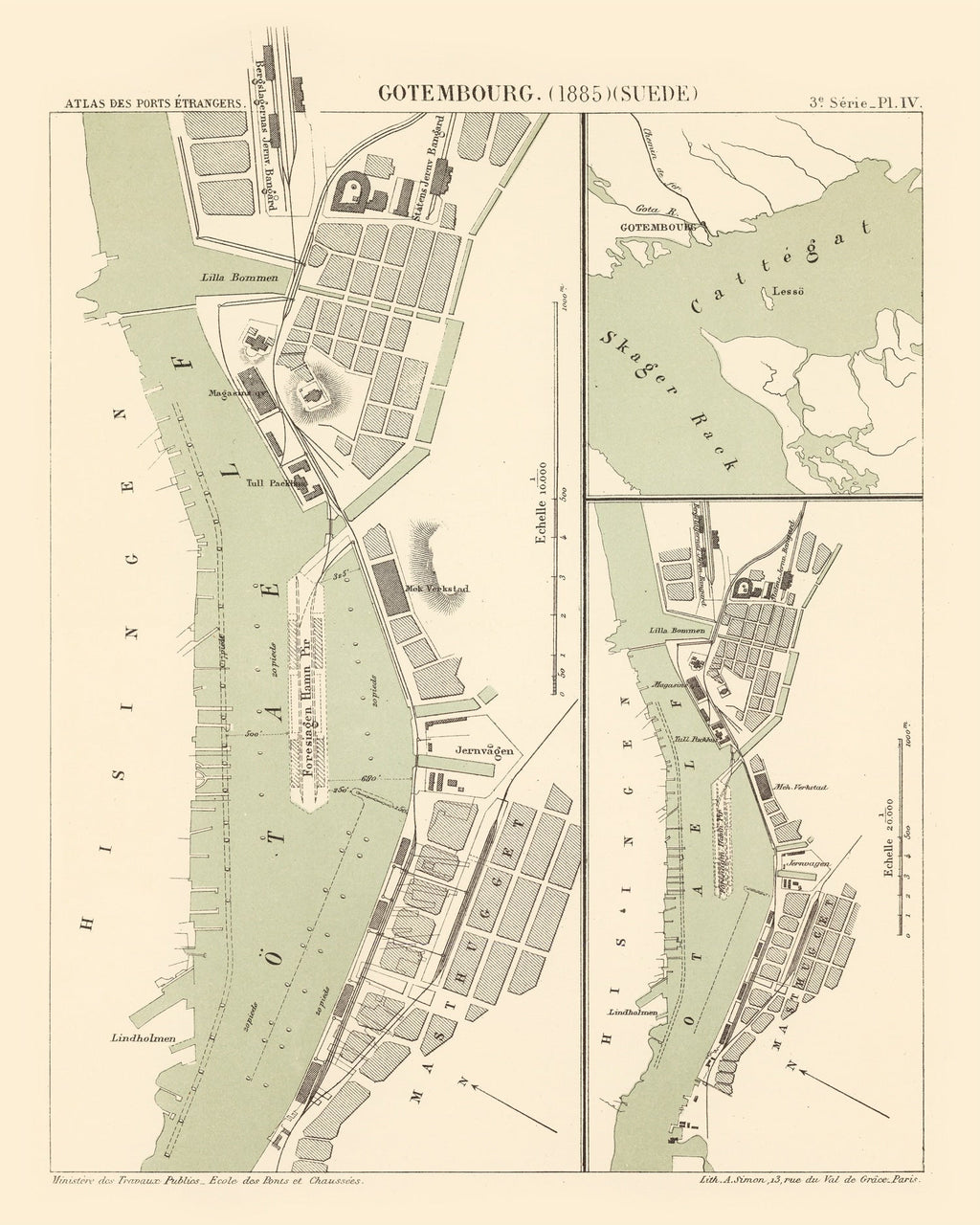 Vintage Map of Gothenburg, Sweden 1885