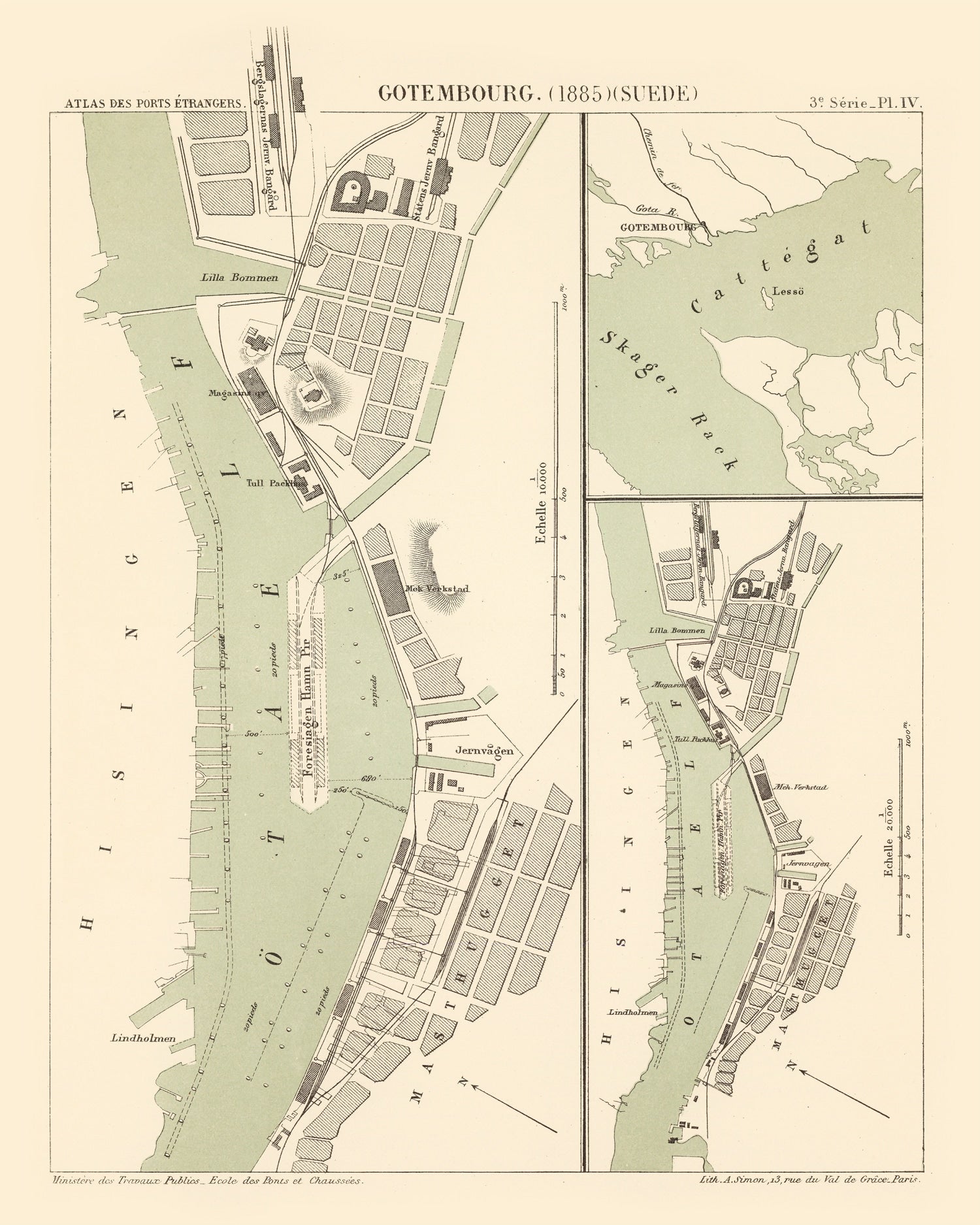 Vintage Map of Gothenburg, Sweden 1885