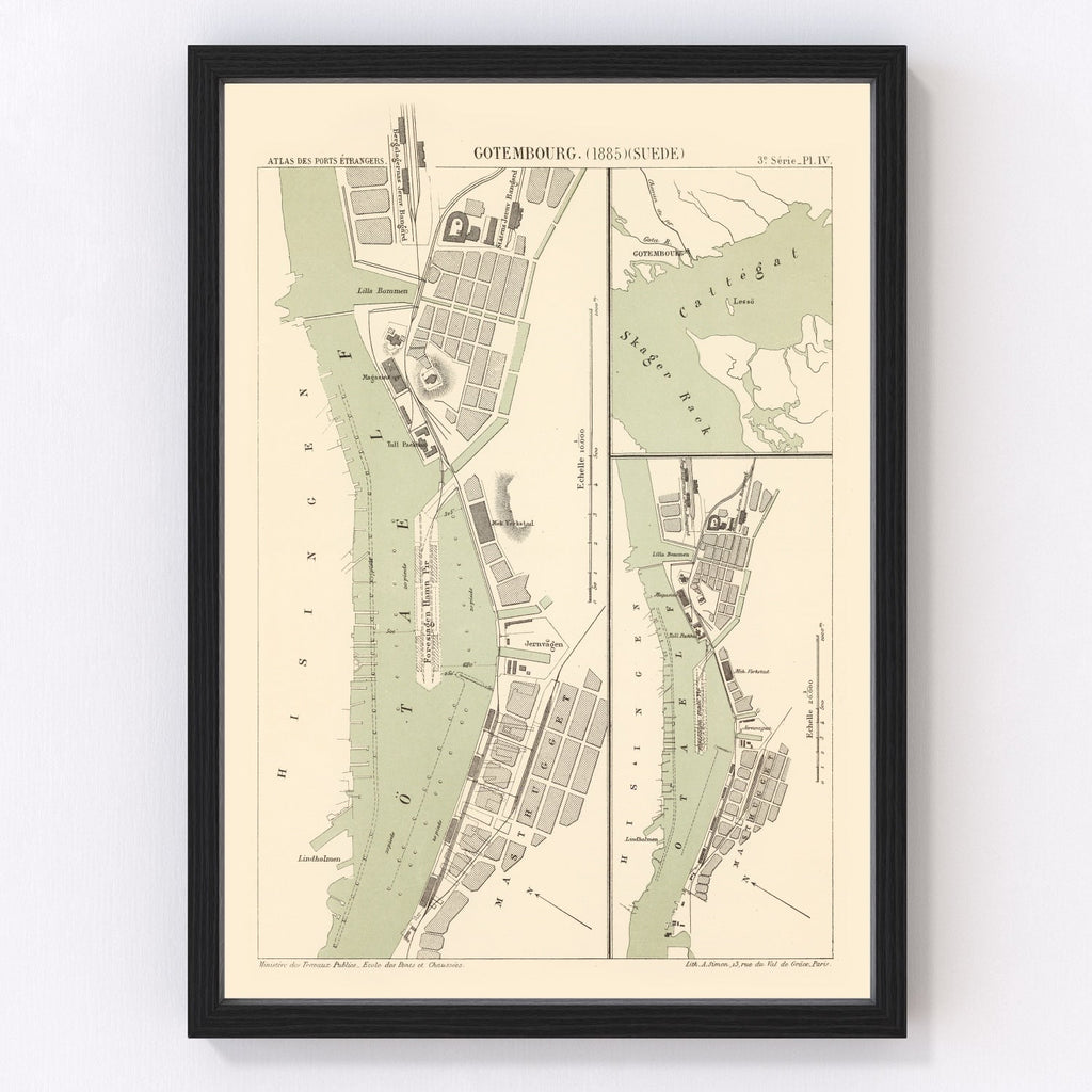 Vintage Map of Gothenburg, Sweden 1885