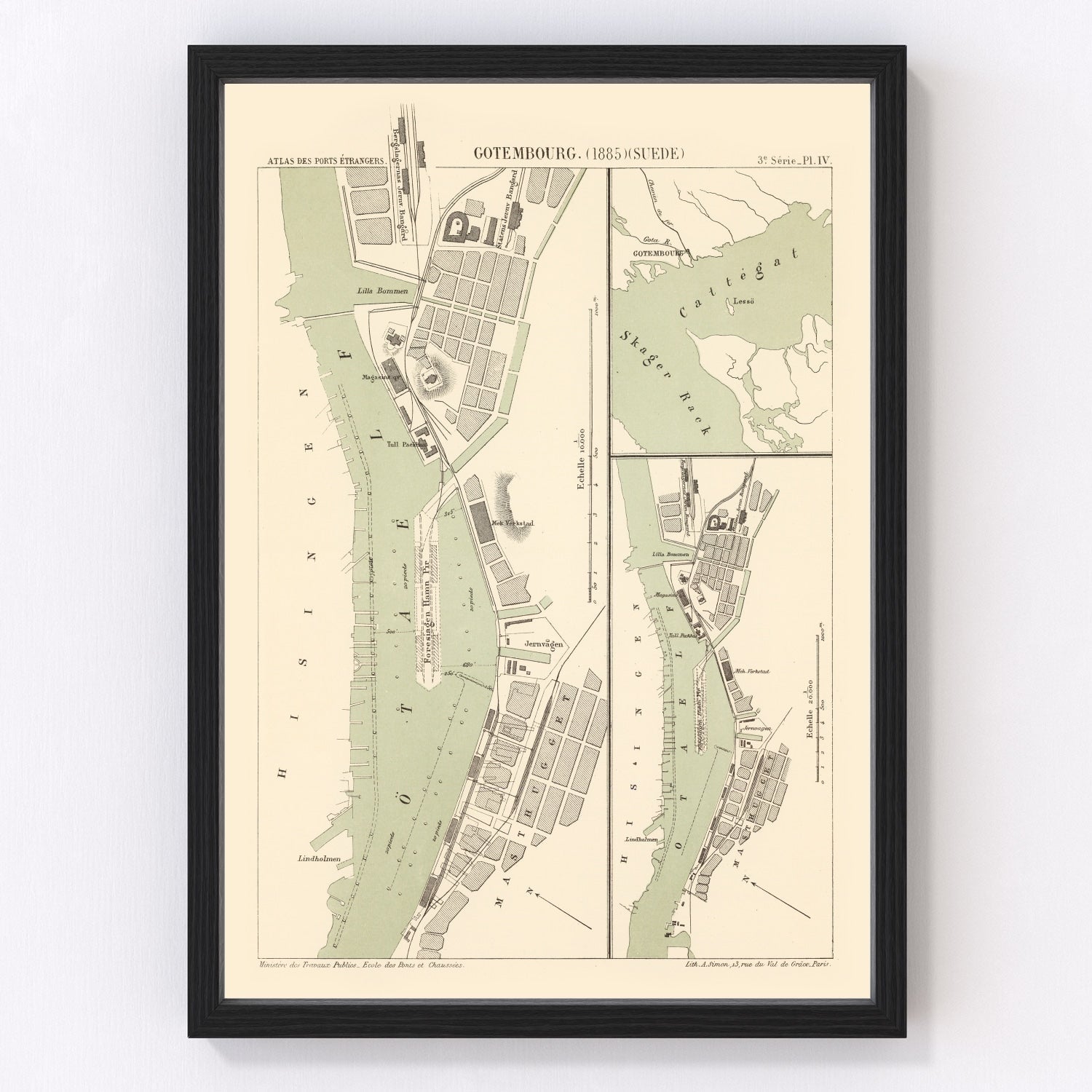 Vintage Map of Gothenburg, Sweden 1885
