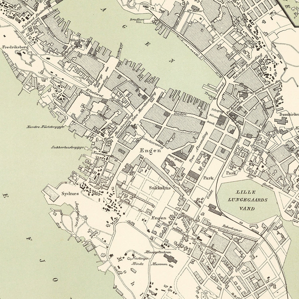 Vintage Map of Bergen, Norway 1885