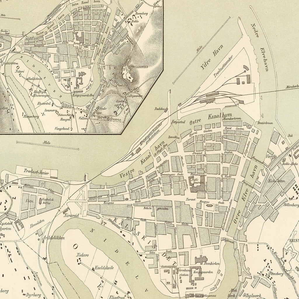 Vintage Map of Trondheim, Norway 1885