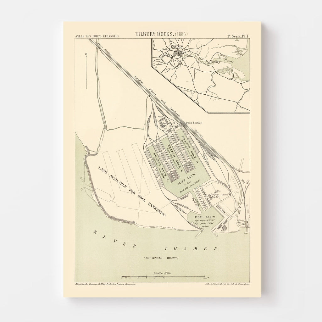 Vintage Map of Tilbury, England 1885