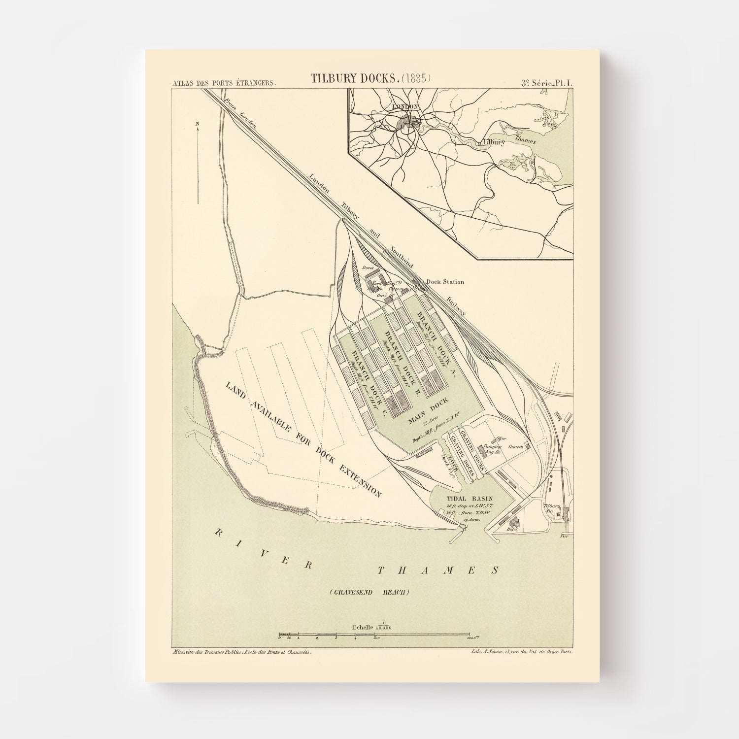 Vintage Map of Tilbury, England 1885