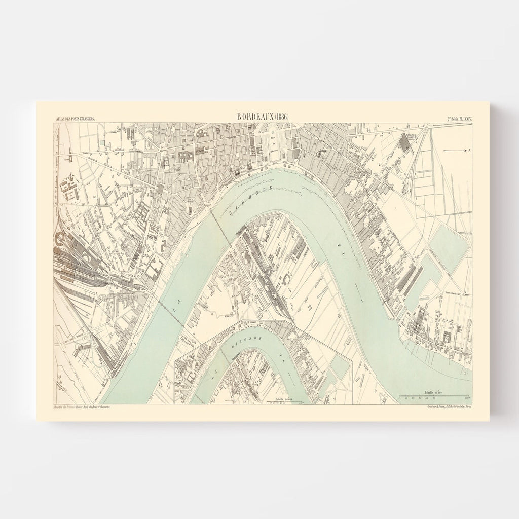 Vintage Map of Bordeaux, France 1886