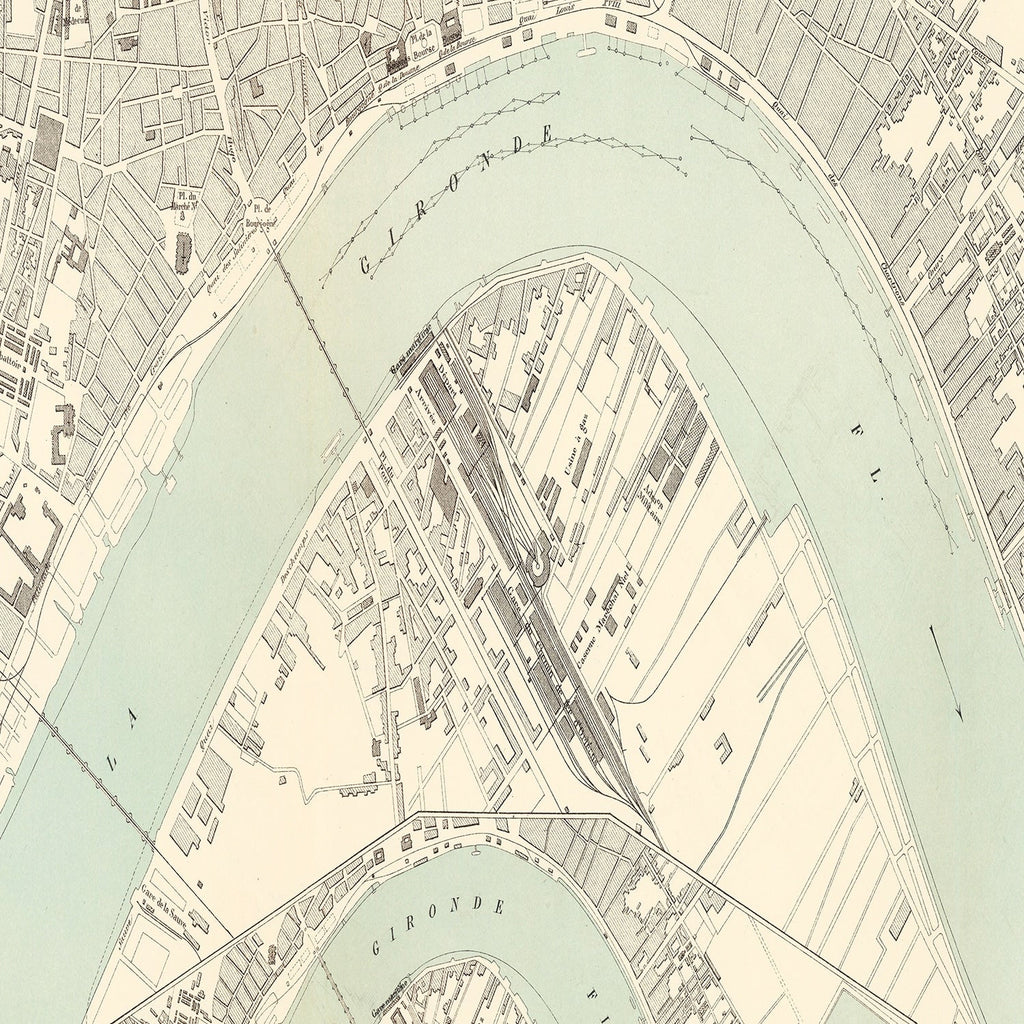 Vintage Map of Bordeaux, France 1886