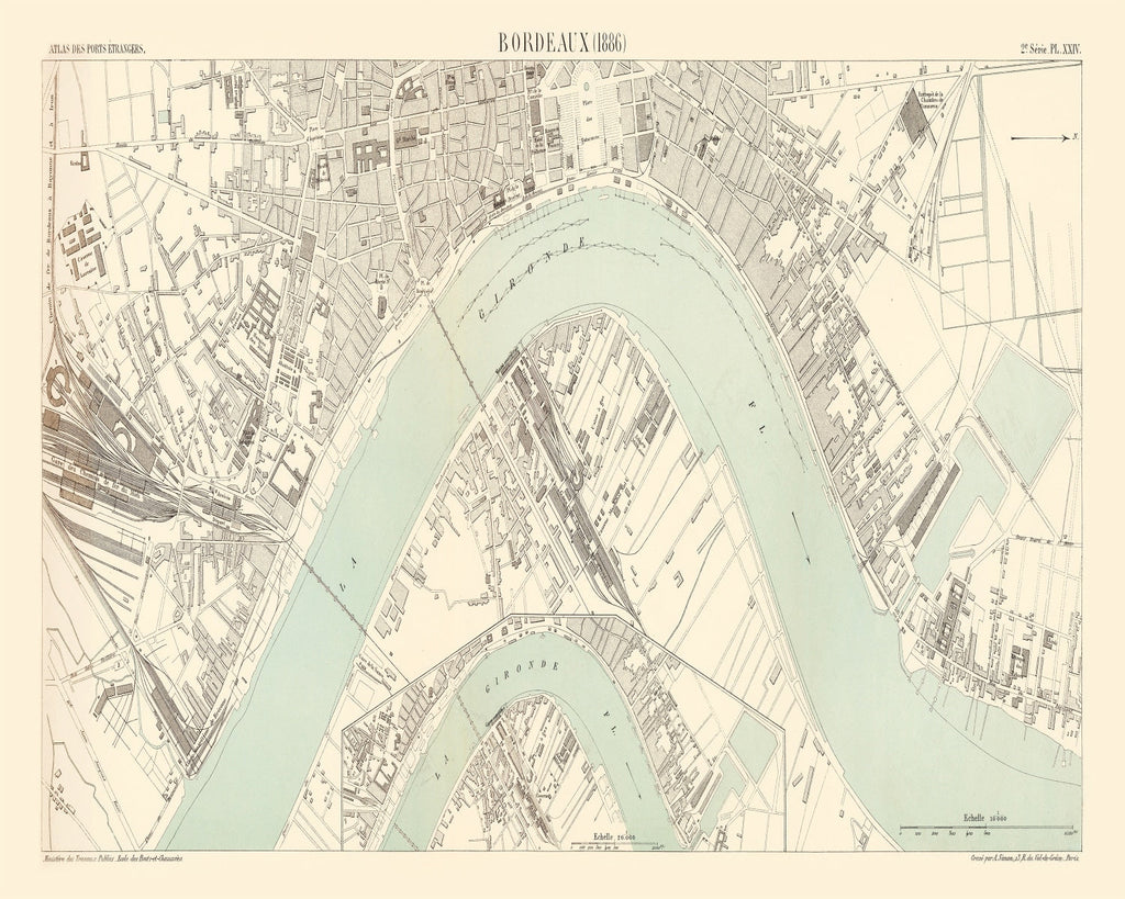 Vintage Map of Bordeaux, France 1886