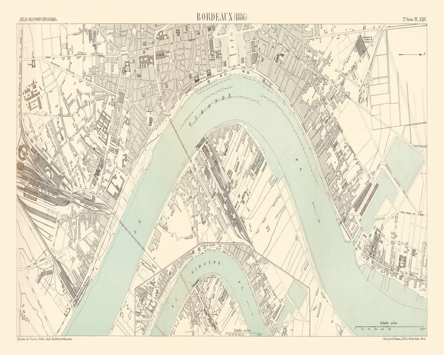 Vintage Map of Bordeaux, France 1886