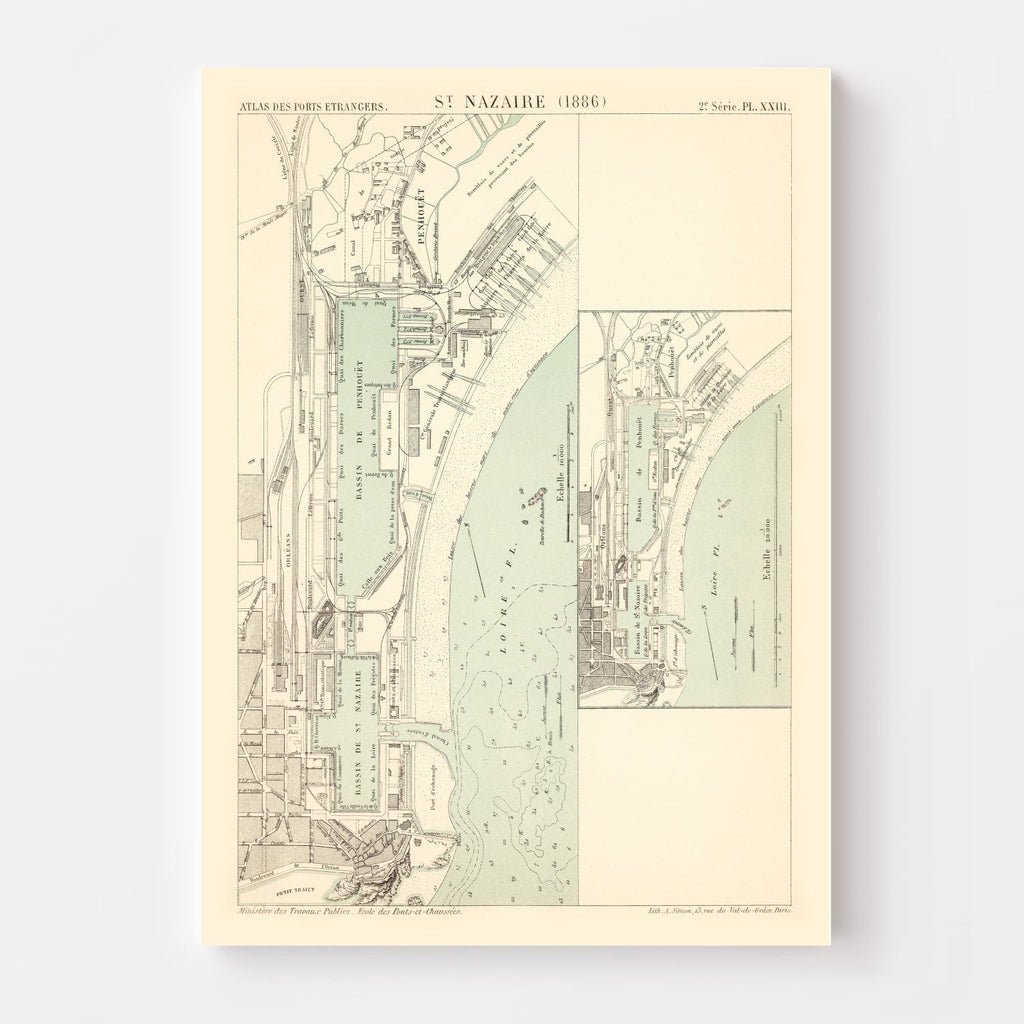 Vintage Map of Saint Nazaire, France 1886