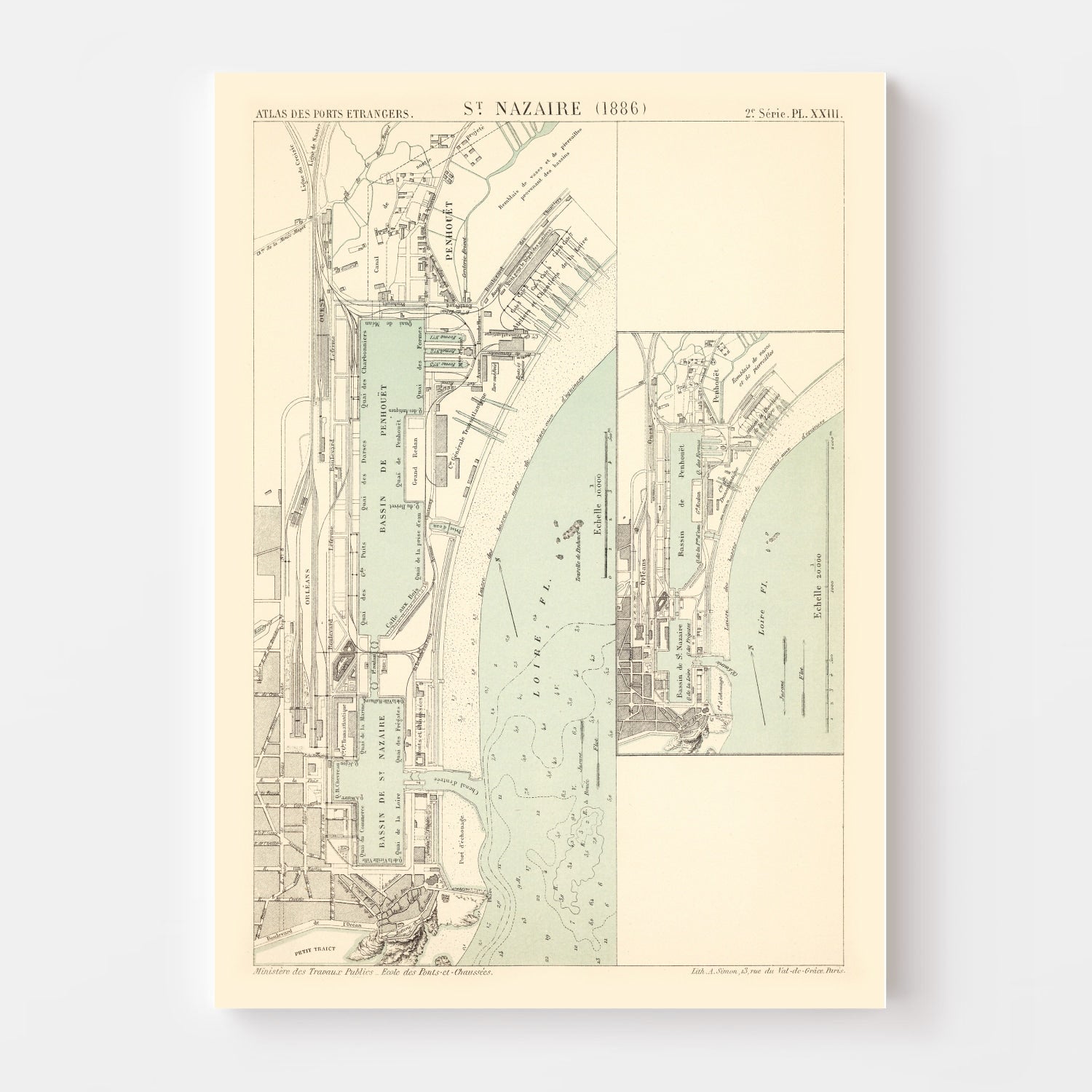 Vintage Map of Saint Nazaire, France 1886