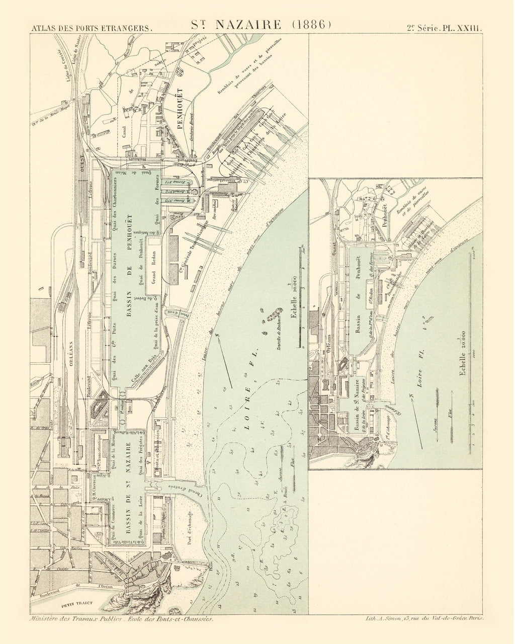 Vintage Map of Saint Nazaire, France 1886