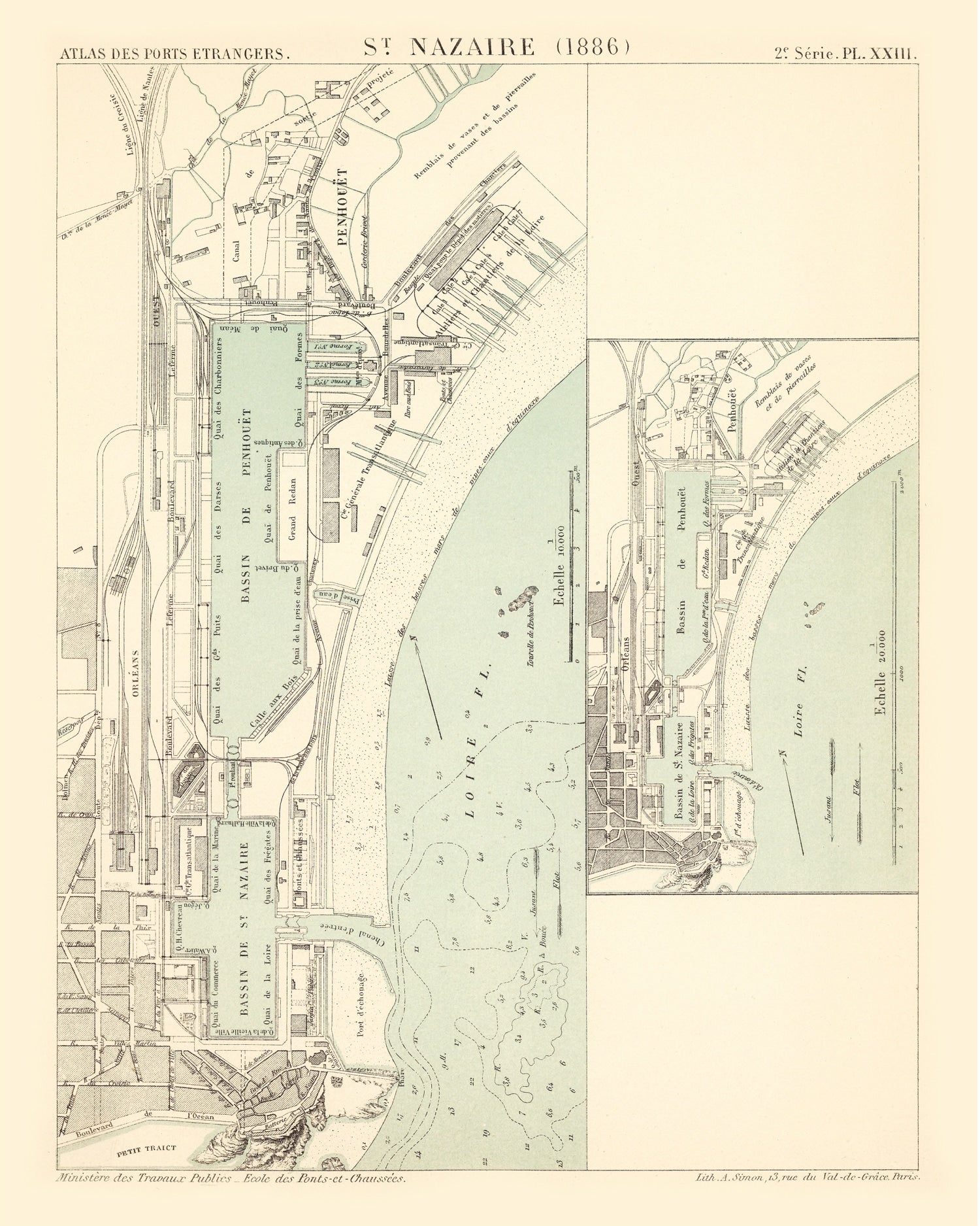 Vintage Map of Saint Nazaire, France 1886
