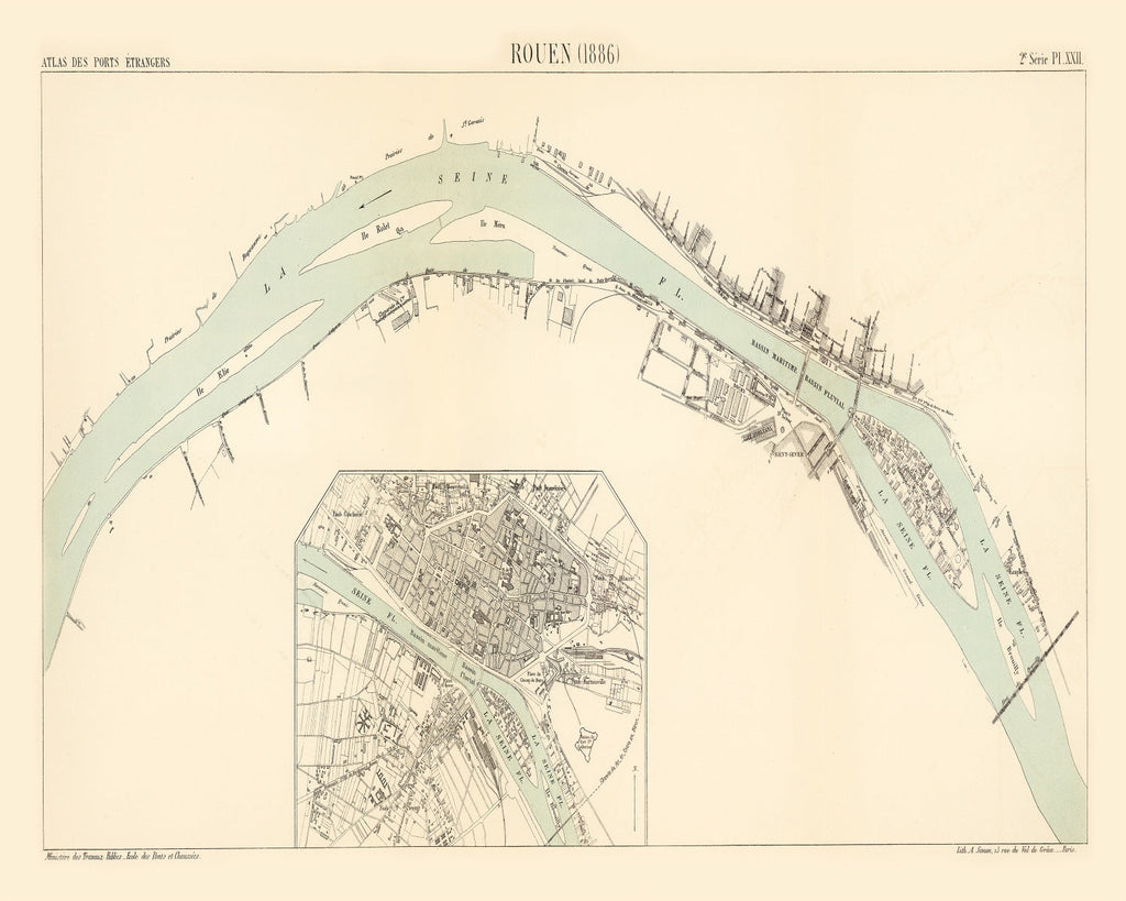Vintage Map of Rouen, France 1886