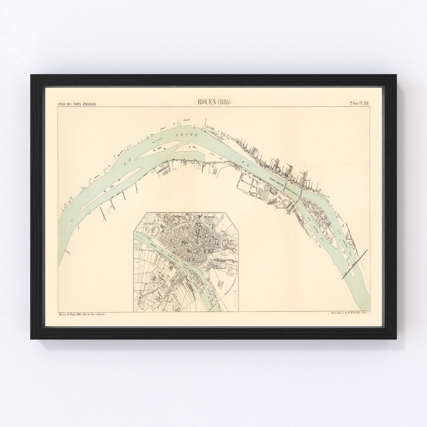 Vintage Map of Rouen, France 1886