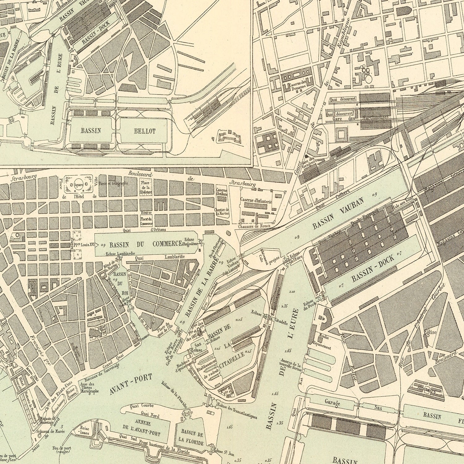 Vintage Map of Le Havre, France 1886