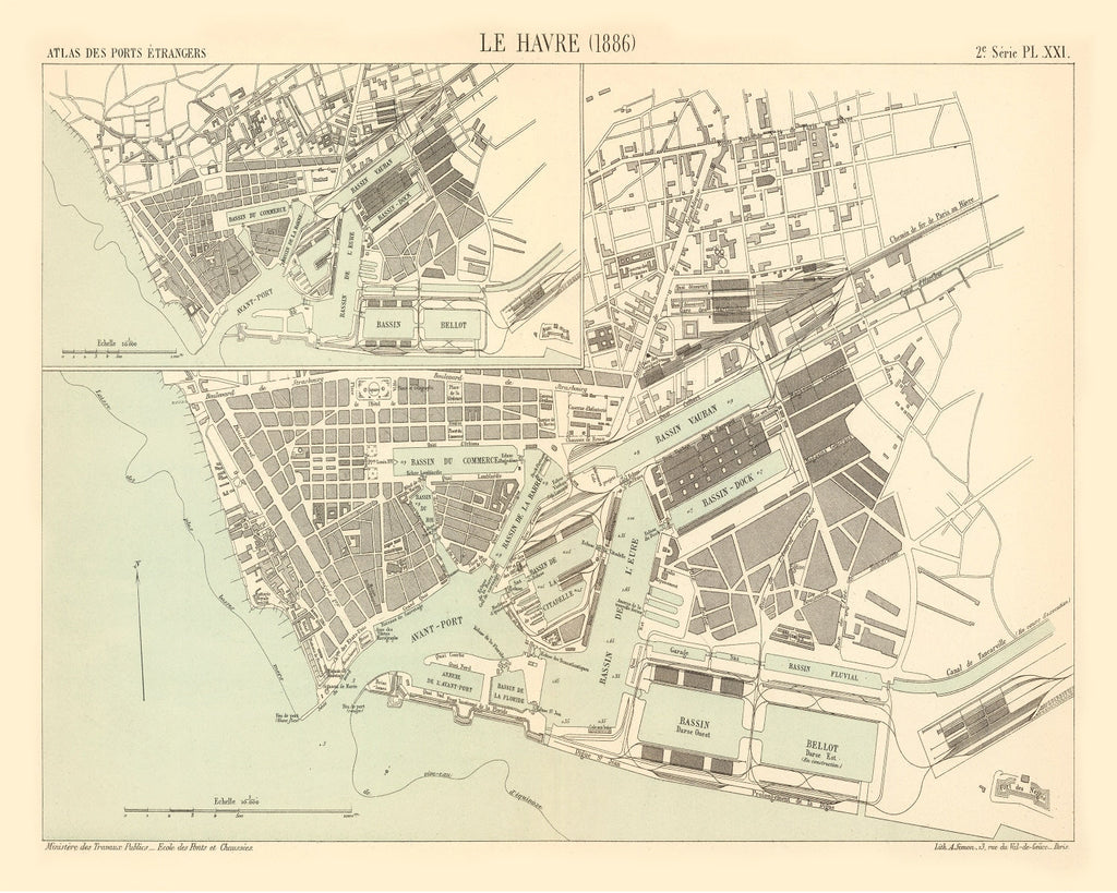 Vintage Map of Le Havre, France 1886