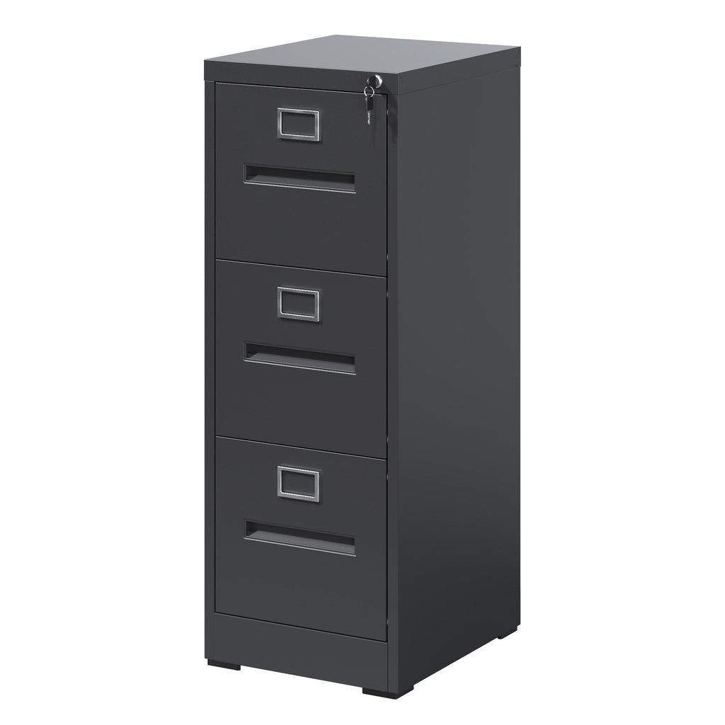 Premium Metal 3 Drawer File Cabinet with Lock for A4 Legal/Letter Size Storage, Black Steel, 15.16x17.72x40.39 inches