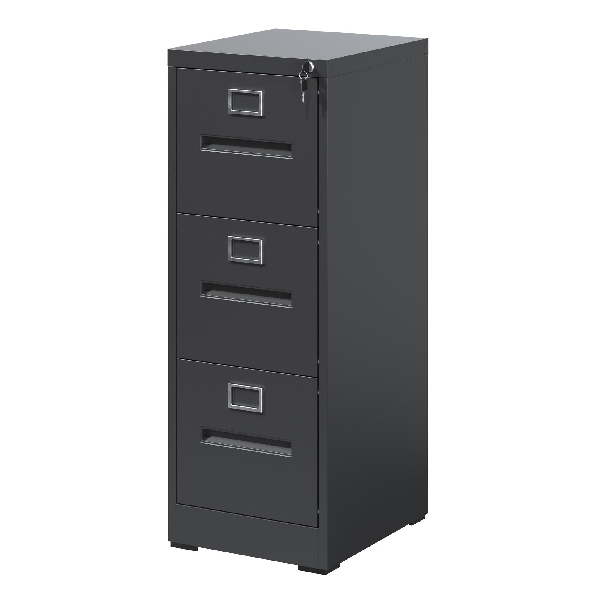 Premium Metal 3 Drawer File Cabinet with Lock for A4 Legal/Letter Size Storage, Black Steel, 15.16x17.72x40.39 inches