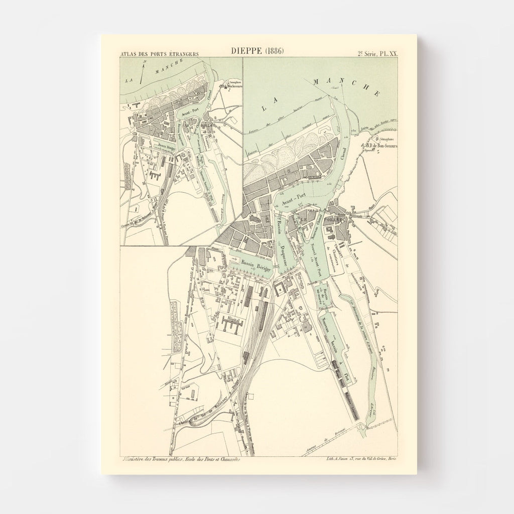 Vintage Map of Dieppe, France 1886