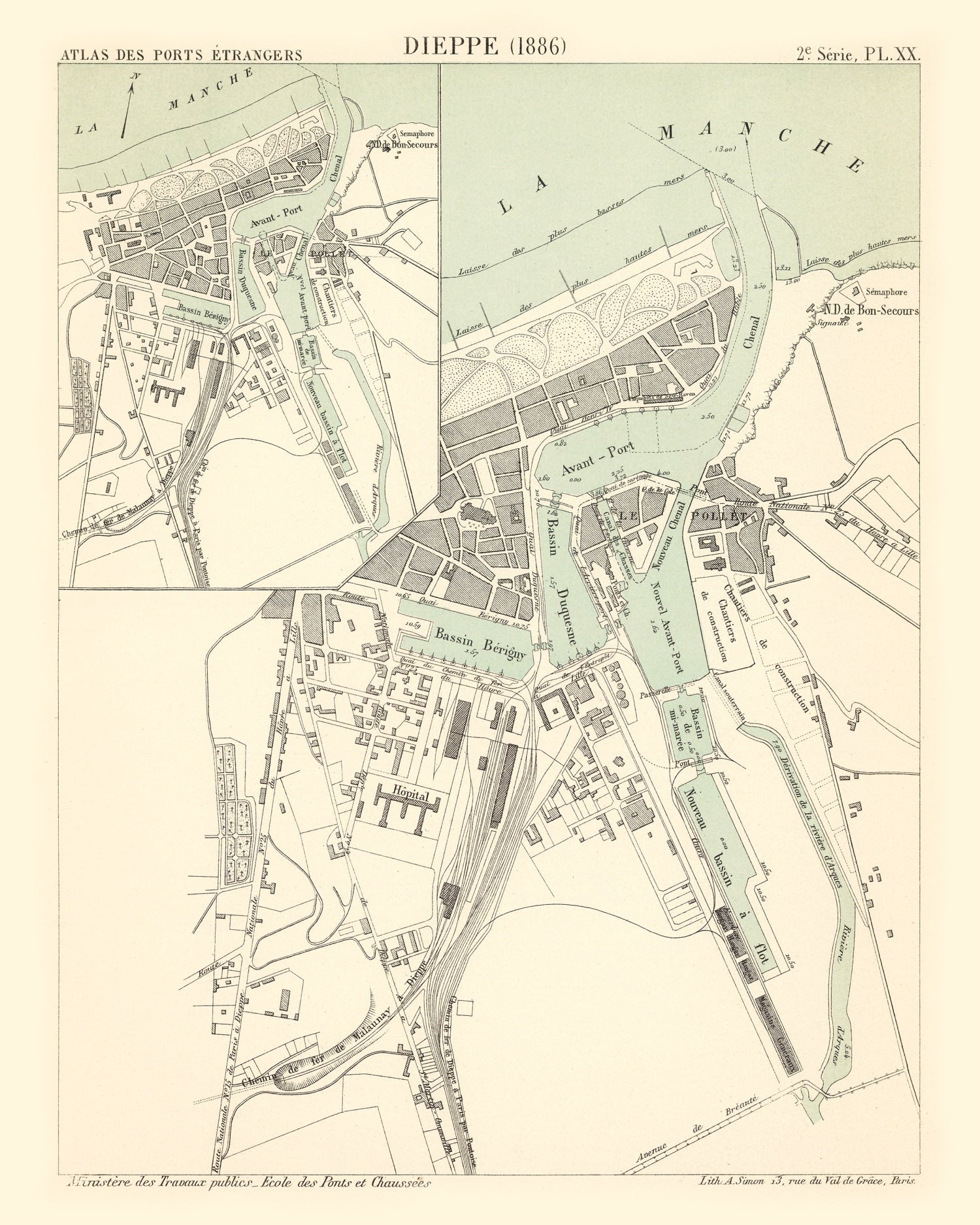 Vintage Map of Dieppe, France 1886