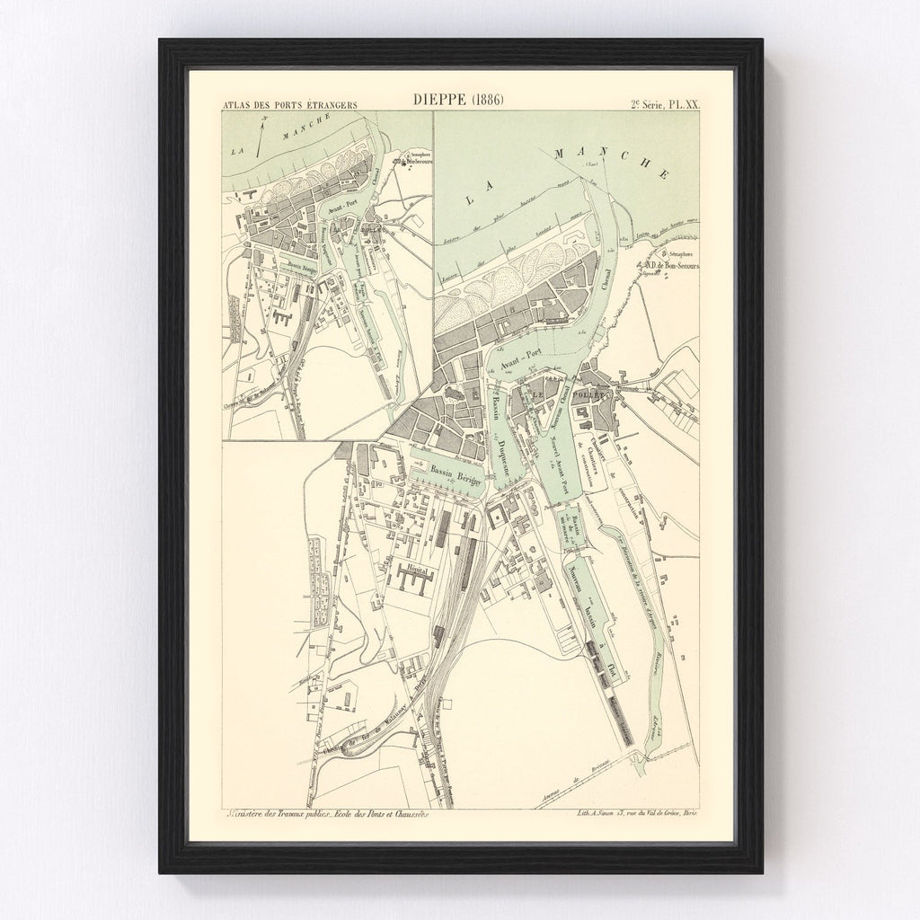 Vintage Map of Dieppe, France 1886