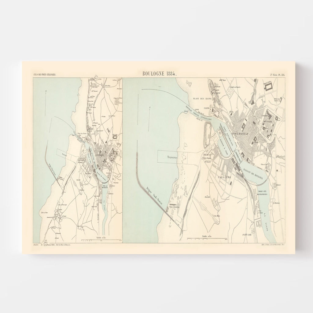 Vintage Map of Boulogne-sur-Mer, France 1884