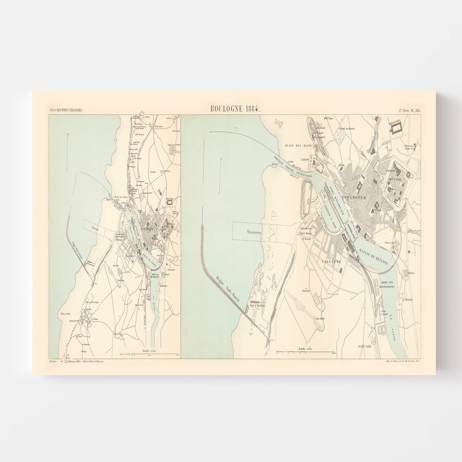 Vintage Map of Boulogne-sur-Mer, France 1884