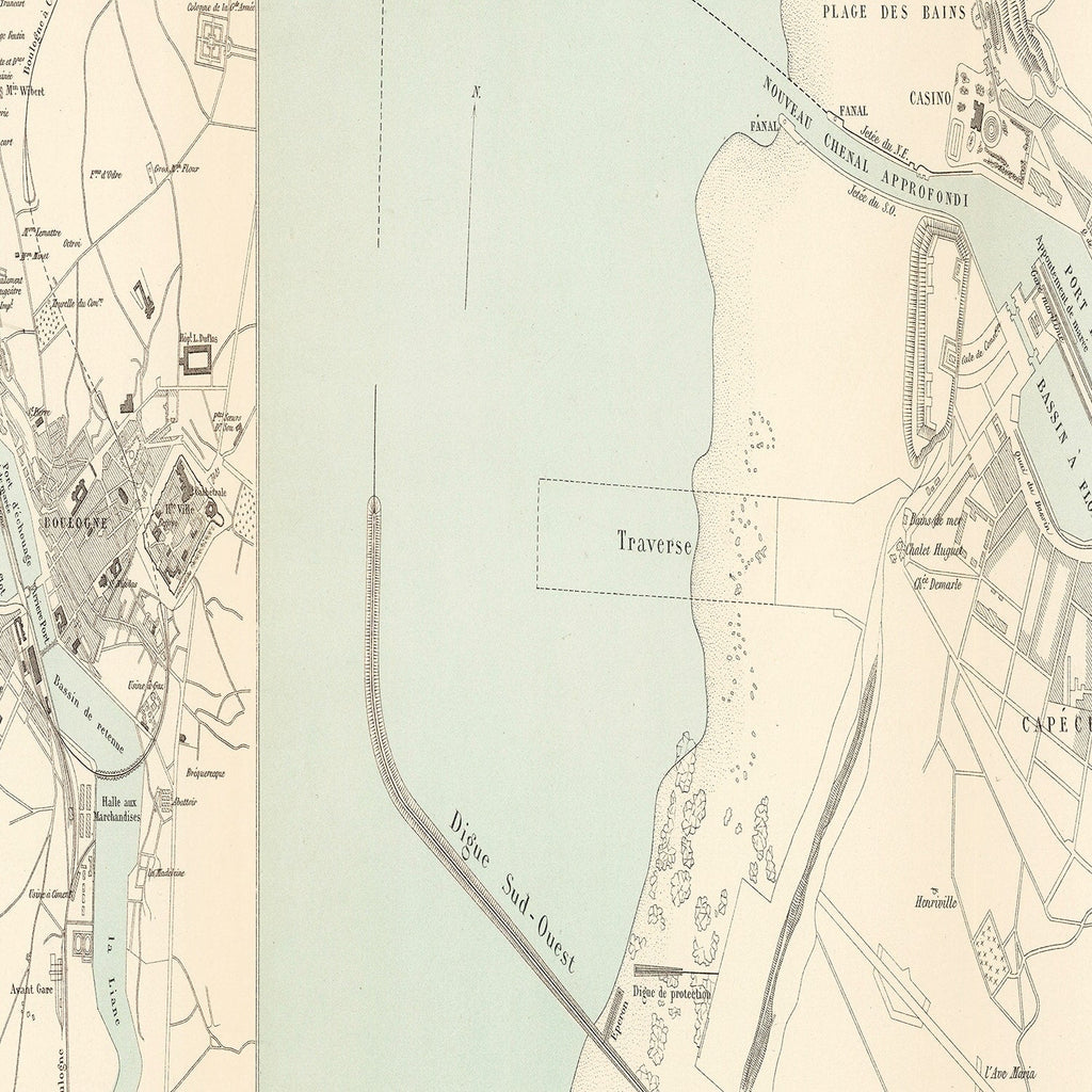 Vintage Map of Boulogne-sur-Mer, France 1884