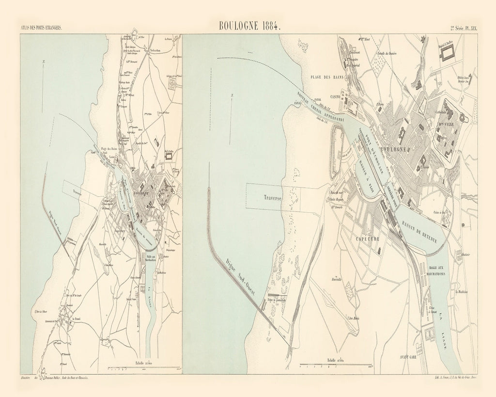 Vintage Map of Boulogne-sur-Mer, France 1884
