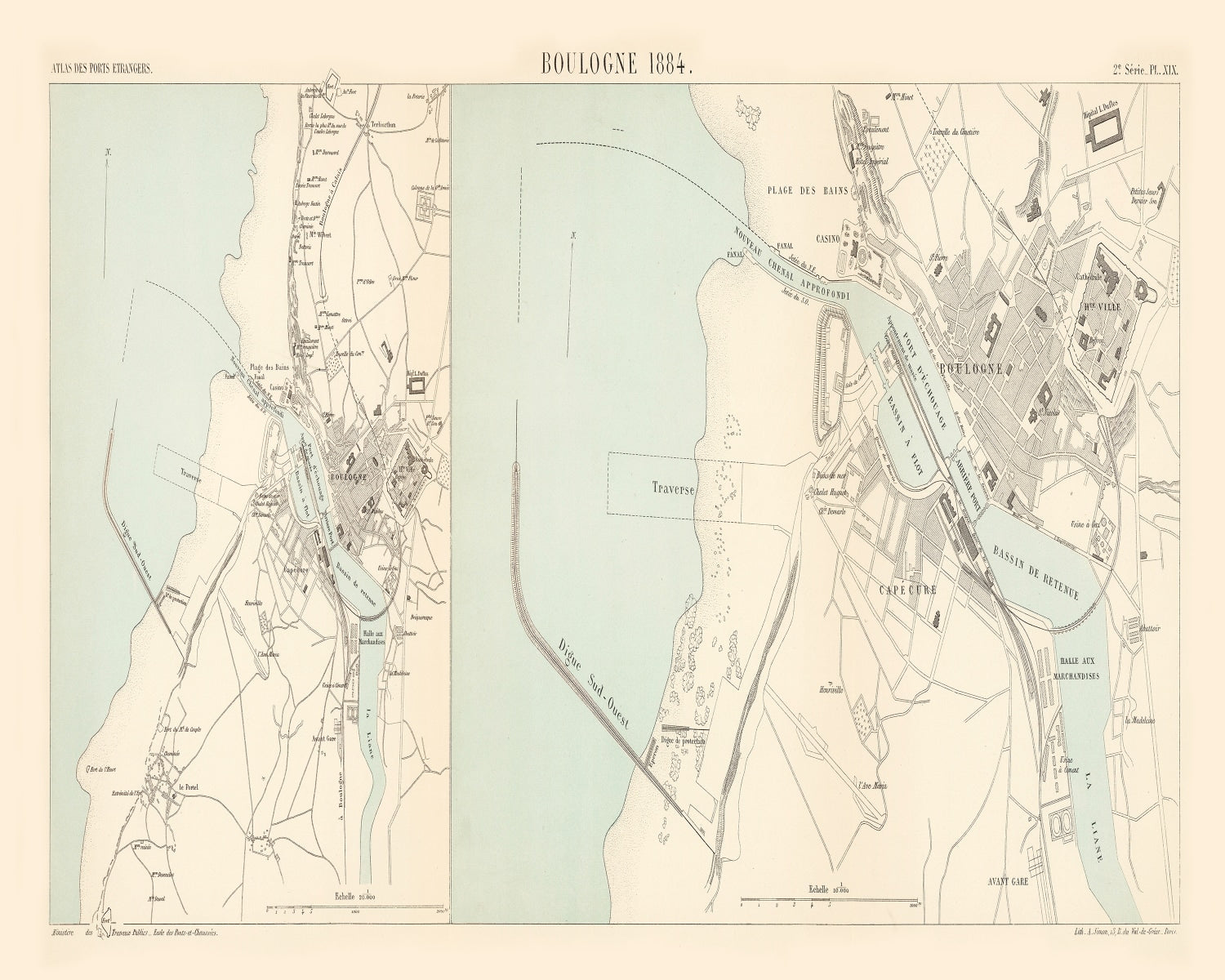Vintage Map of Boulogne-sur-Mer, France 1884