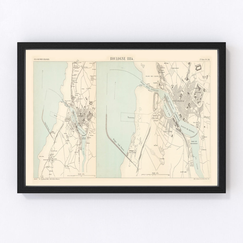 Vintage Map of Boulogne-sur-Mer, France 1884