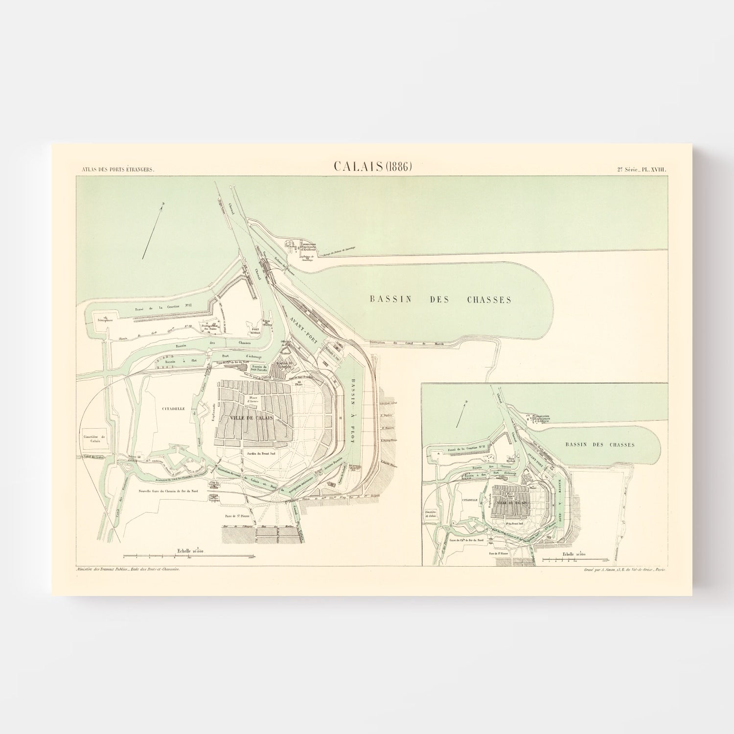 Vintage Map of Calais, France 1886