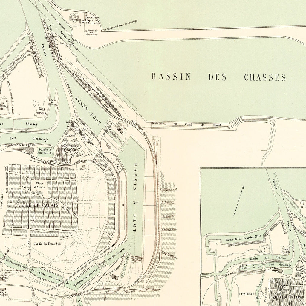 Vintage Map of Calais, France 1886