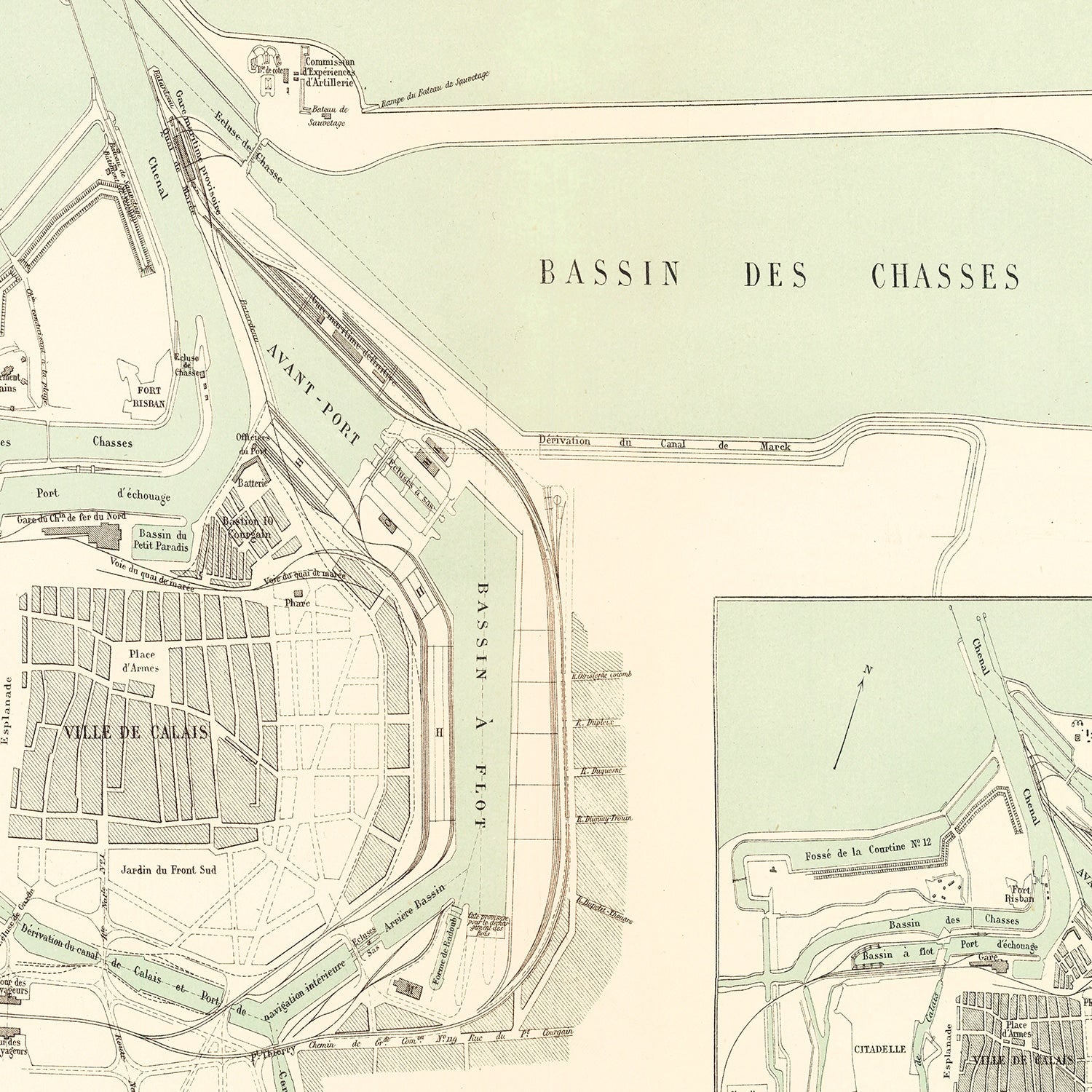 Vintage Map of Calais, France 1886