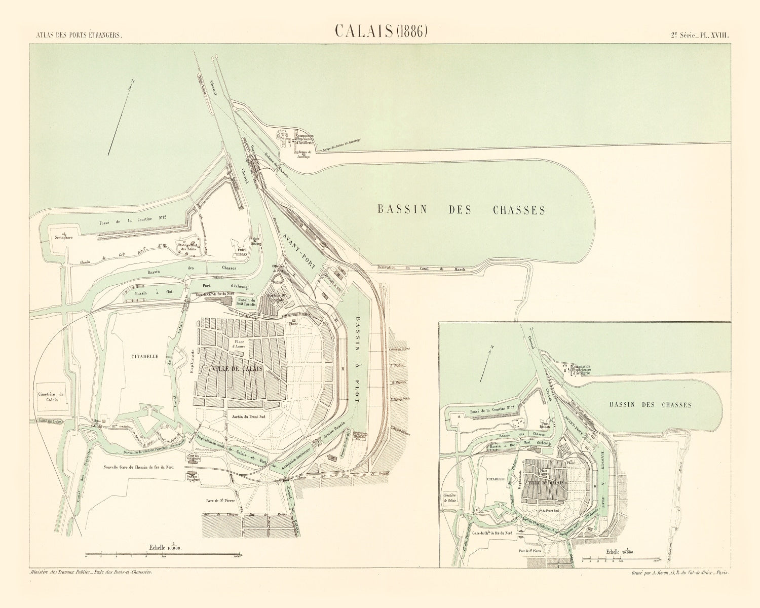 Vintage Map of Calais, France 1886