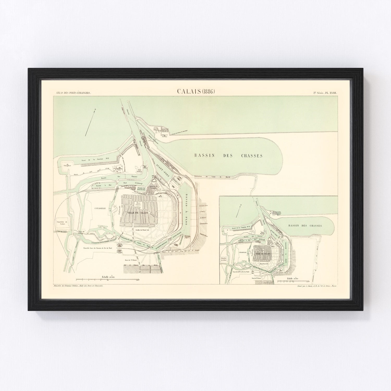 Vintage Map of Calais, France 1886