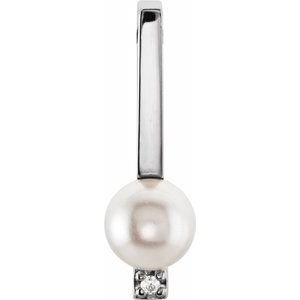 14K White Gold Cultured White Freshwater Pearl & .01 CT Natural Diamond Pendant
