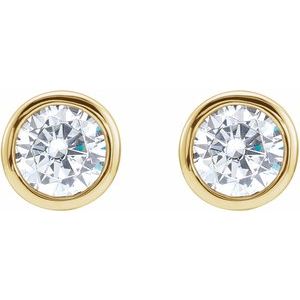 14K Yellow Gold 5.2 mm Round Imitation White Cubic Zirconia Bezel-Set Earrings – image 2