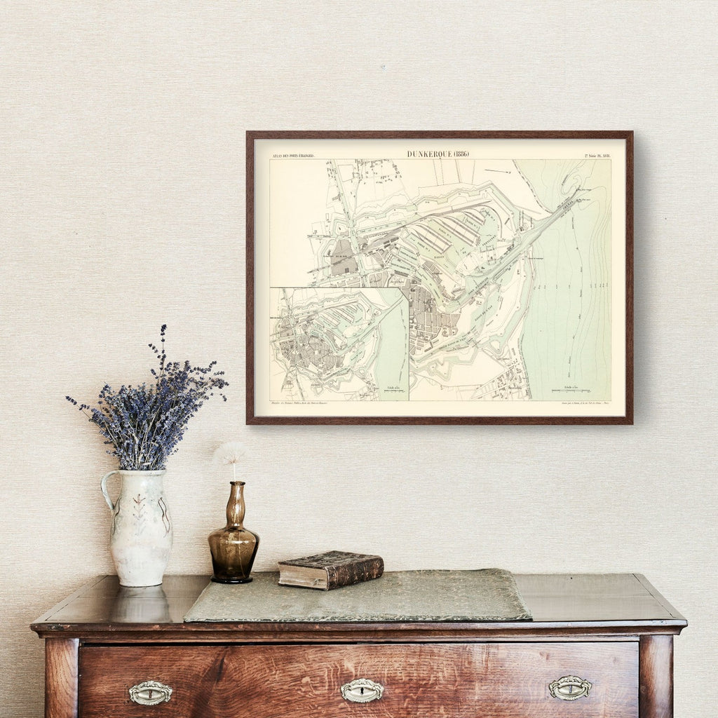 Vintage Map of Dunkerque, France 1886