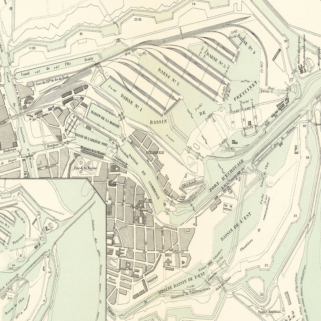 Vintage Map of Dunkerque, France 1886