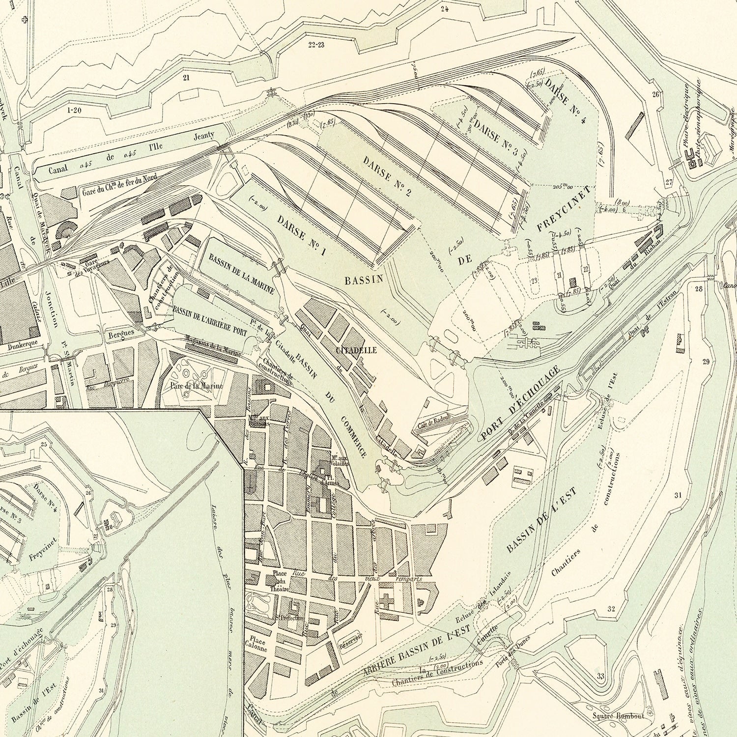 Vintage Map of Dunkerque, France 1886