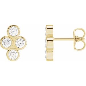 14K Yellow Gold 3/4 CTW Natural Diamond Bezel-Set Cluster Earrings
