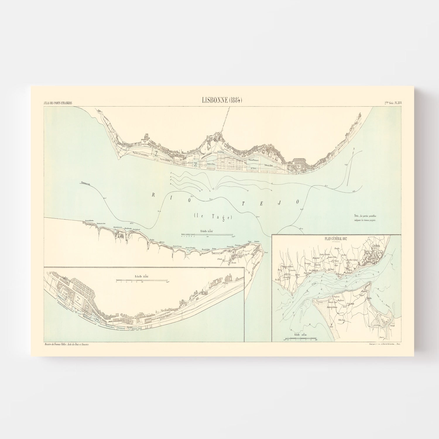 Vintage Map of Lisbon, Portugal 1884
