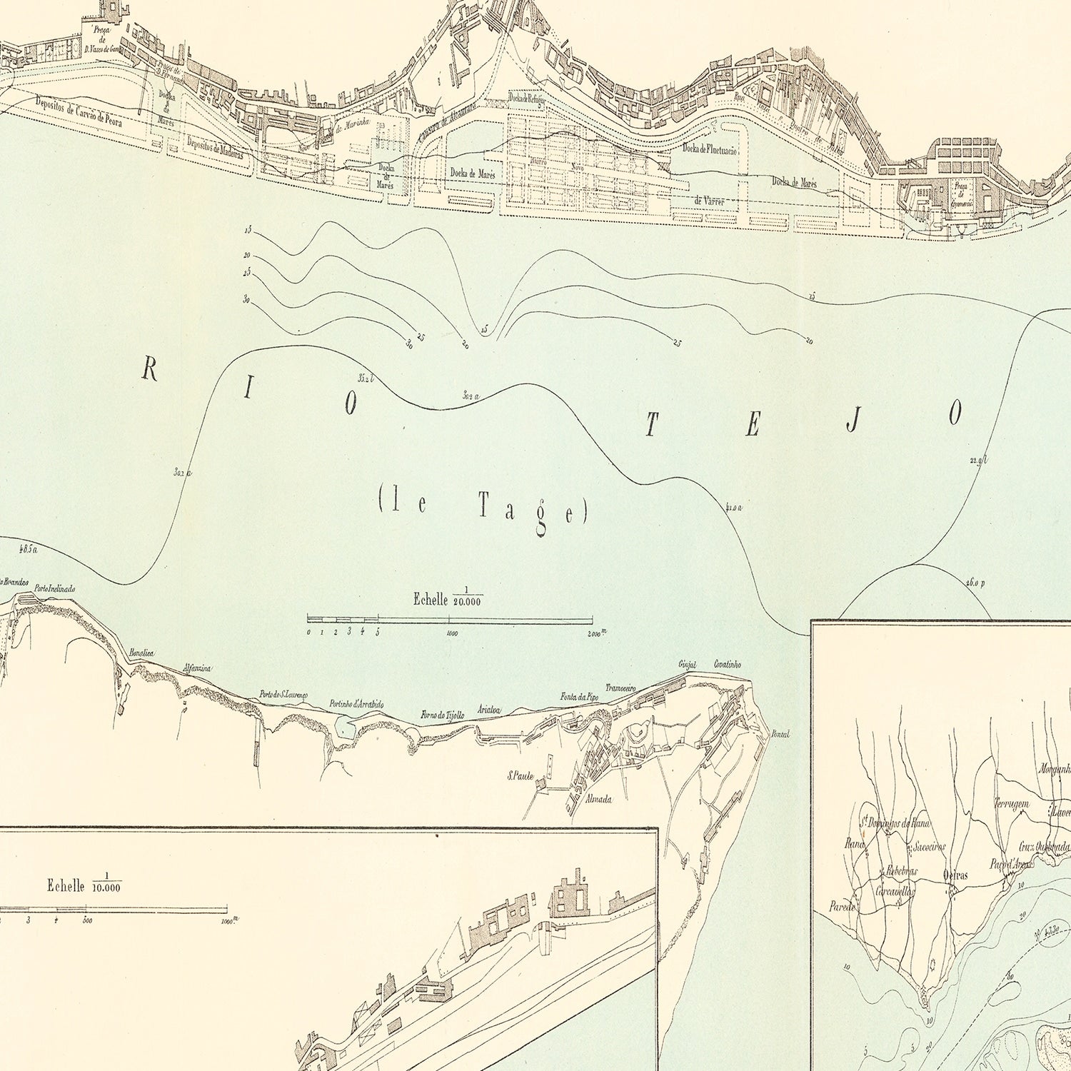 Vintage Map of Lisbon, Portugal 1884