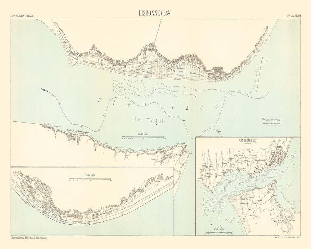 Vintage Map of Lisbon, Portugal 1884